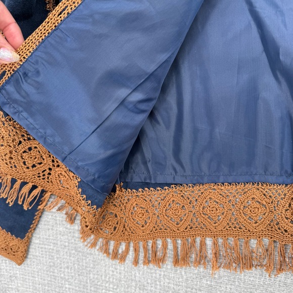 Vintage Lew Magram Suede Skirt Set Women 14 Blue Crochet Fringe Boho Western - Picture 9 of 16